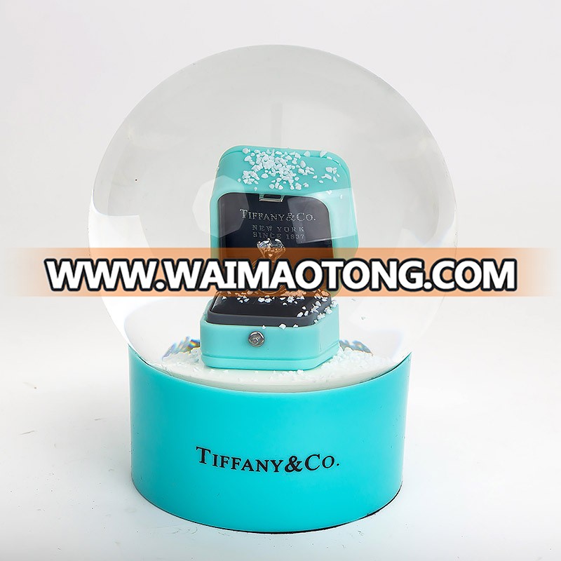 2018 New Arrival 100 mm Wedding Ring Snow Globe Jewelry Company Gifts Valentines Gift Snow Ball